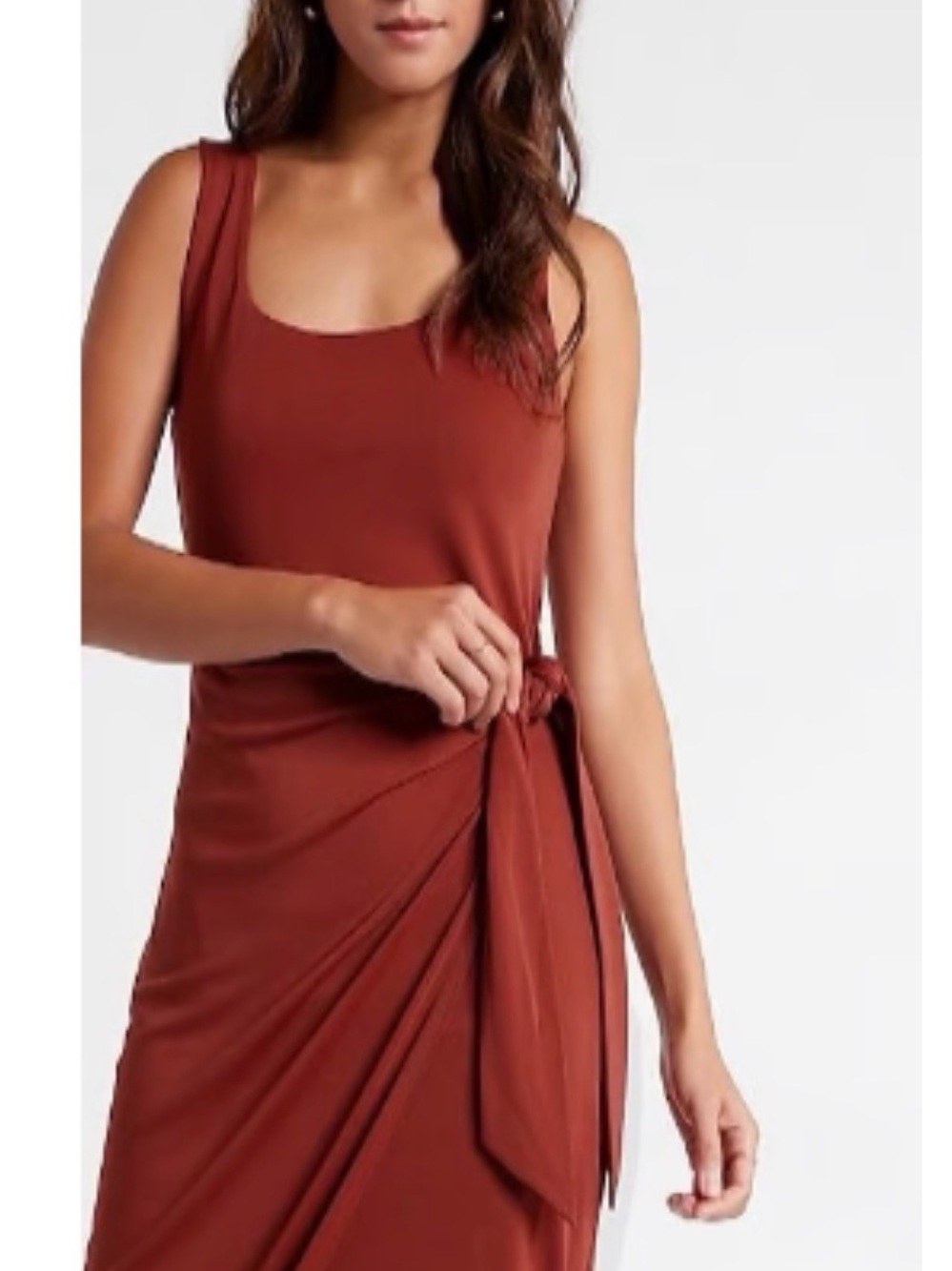 Express Rust Sleeveless Tie-Waist Midi Dress